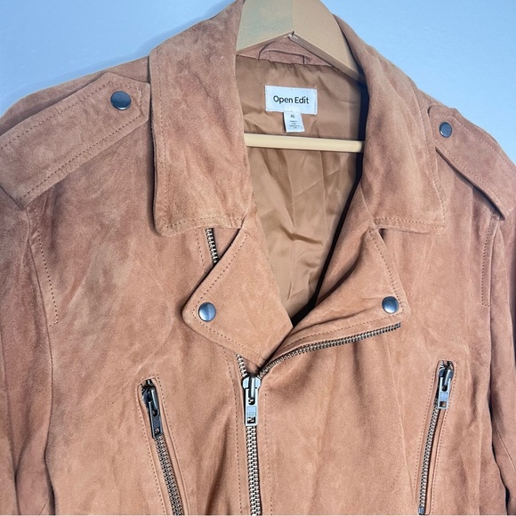 OPEN EDIT Men’s Genuine Suede Leather Moto biker Jacket Camel Brown XL NWOT - Picture 6 of 12